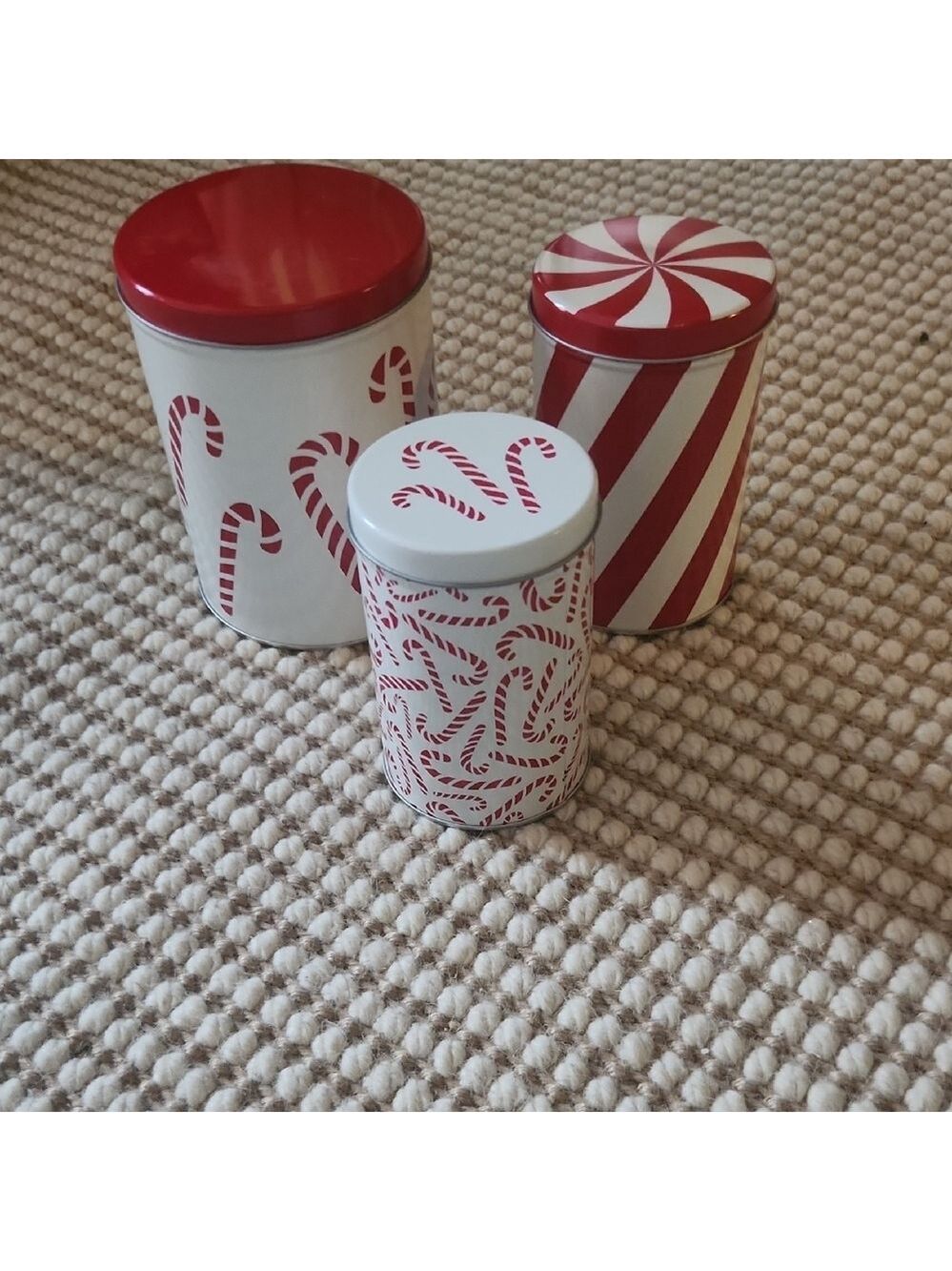 IKEA Festive Red and White Candy Cane Tins